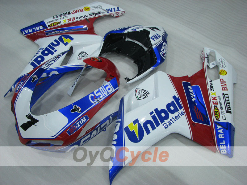 Verkleidungssatz für Einspritzung für Ducati 1098, Baujahr 07-09 - Rot, Blau, Weiß - Unibat #OYO87906241 Hauptbild