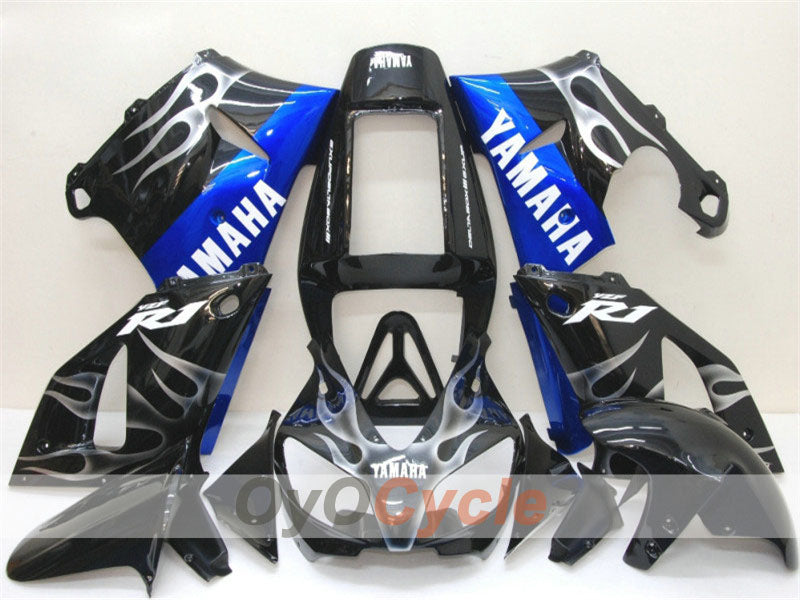 Verkleidungssatz für Einspritzmodell der YZF-R1, Baujahr 98-99 - Schwarz, Silber - Flame #OYO87900739 Hauptbild