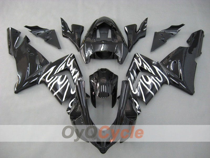 Einspritz-Verkleidungskit für 04-05 NINJA ZX-10R - Weiß, Schwarz - Flamme #OYO87901541 Hauptbild